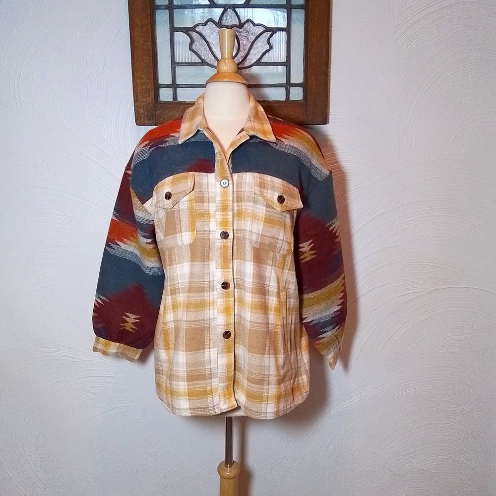 Southwestern Flannel Shacket Aztec Plaid Fall Jacket size M